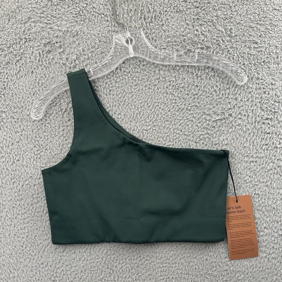 NWT Girlfriend Collective Bianca One Shoulder Sports Bra Moss Green Size Medium - Picture 1 of 6